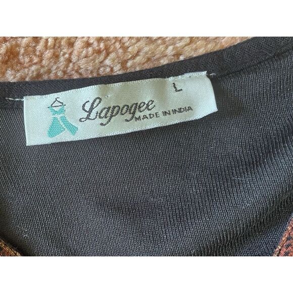 Lapogee Black Boho Maxi Dress L Ethnic Print 100% Rayon Made in India Pockets - Picture 2 of 8